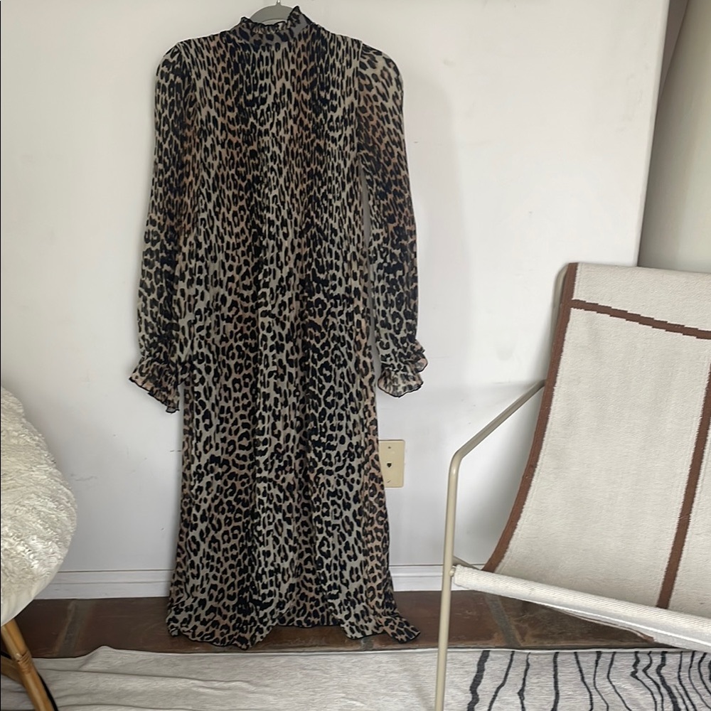 Ganni leopard print midi dress- long sleeve